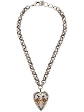 Alexander McQueen Silver and Gold Heart Locket Charm Necklace